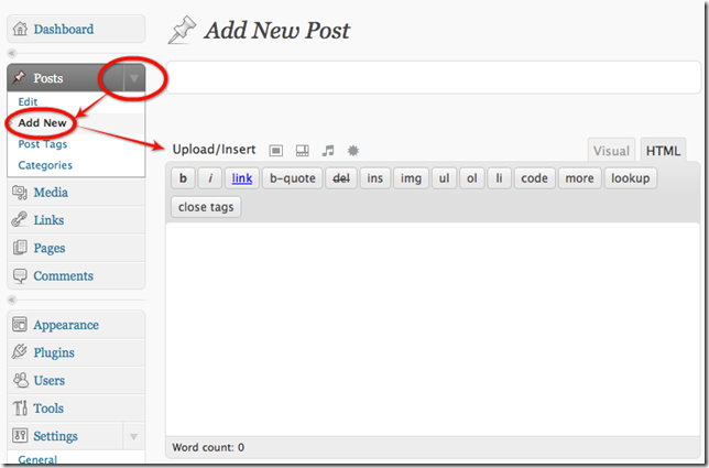 Add New Post Page in Wordpress