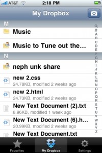 Dropbox iphone application alphabetical browser