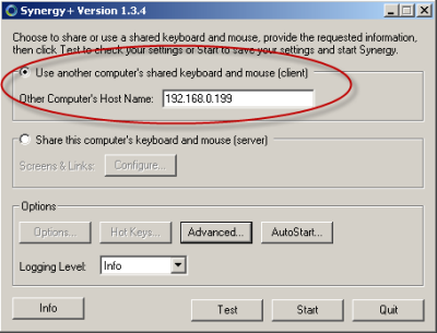 configuring synergy client machine